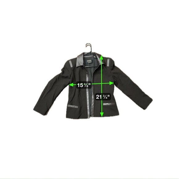 Dana Buchman Leather Trim Open Front Black Blazer Size 4 Petite Modern Edgy - Picture 8 of 11
